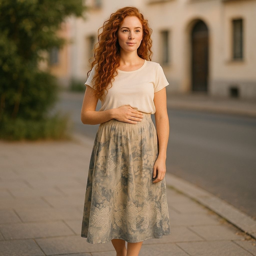 Elegant Blue Patterned Skirt